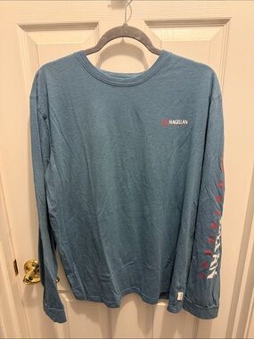 Magellan Outdoors Classic Long Sleeve Crew in Teal Blue with Red Logo